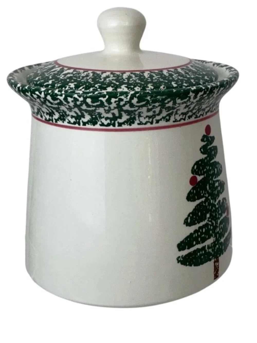Vintage Christmas Tree Cookie Jar Canister by Bizzirri Made in Italy Green Red